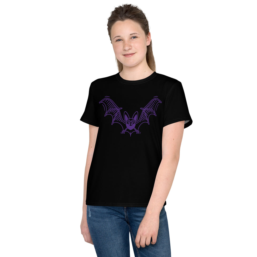 Purple Bat Halloween Youth crew neck t-shirt