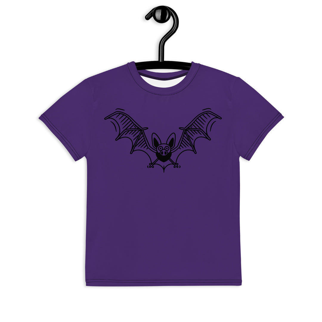 Black Bat on Purple,  Halloween Youth crew neck t-shirt