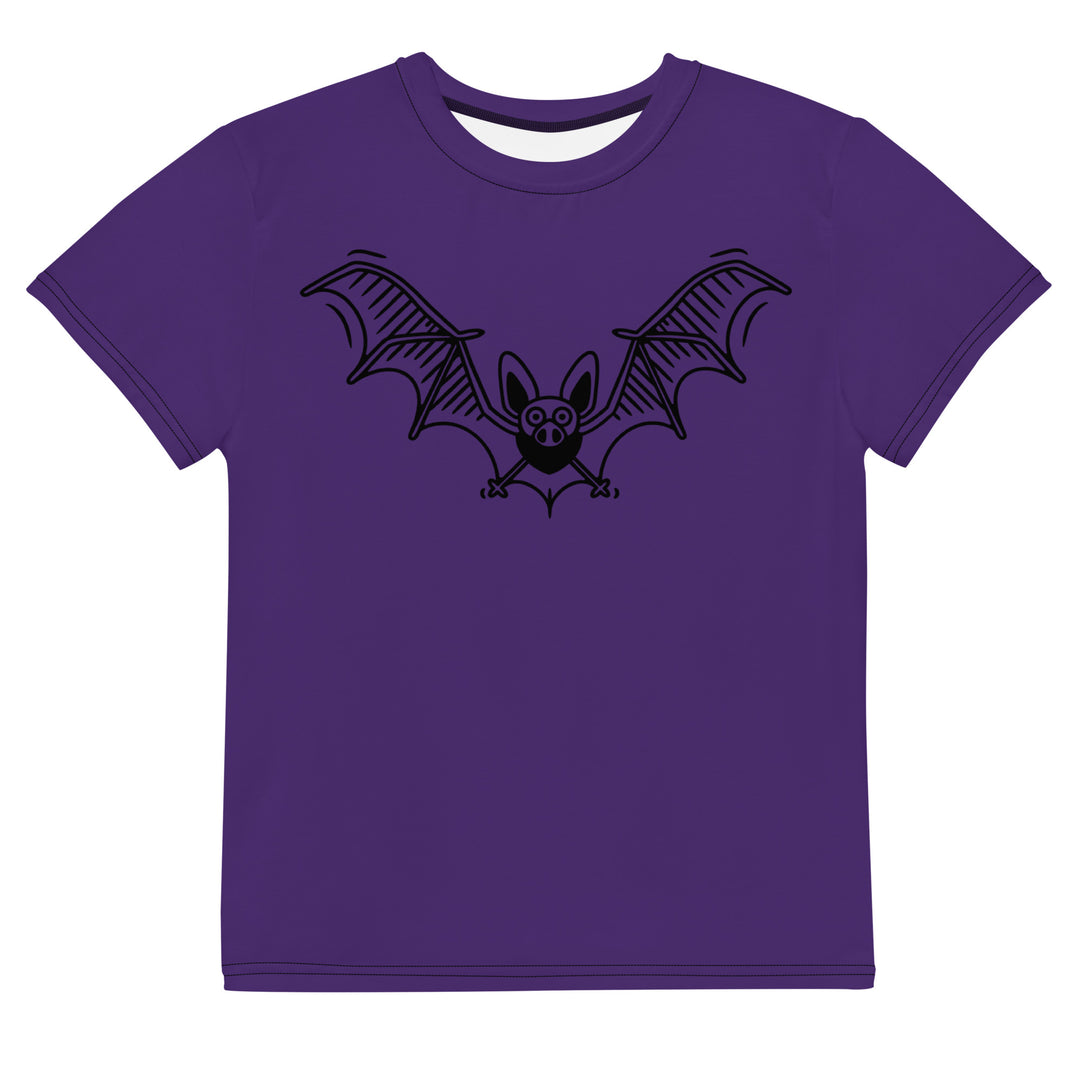 Black Bat on Purple,  Halloween Youth crew neck t-shirt