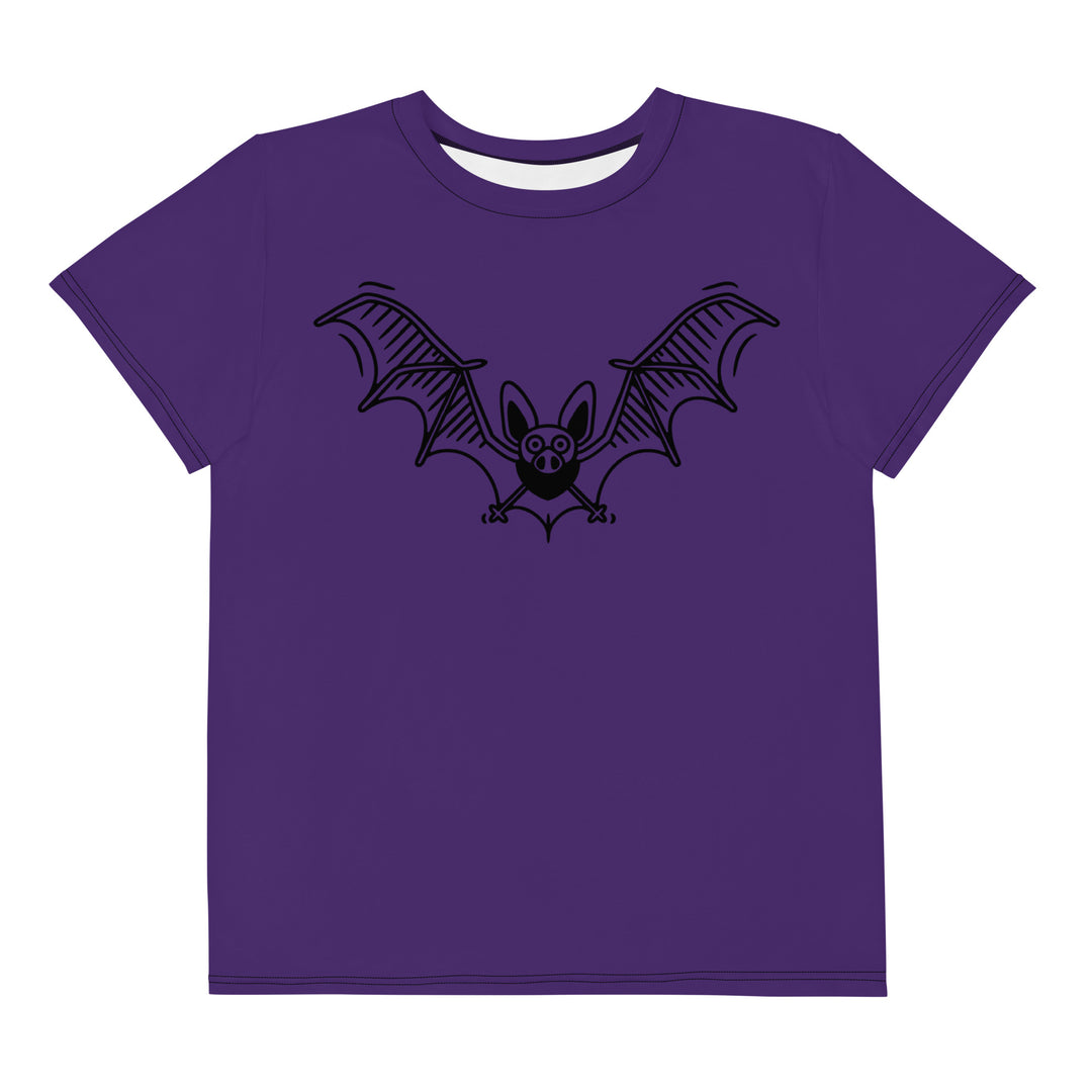 Black Bat on Purple,  Halloween Youth crew neck t-shirt