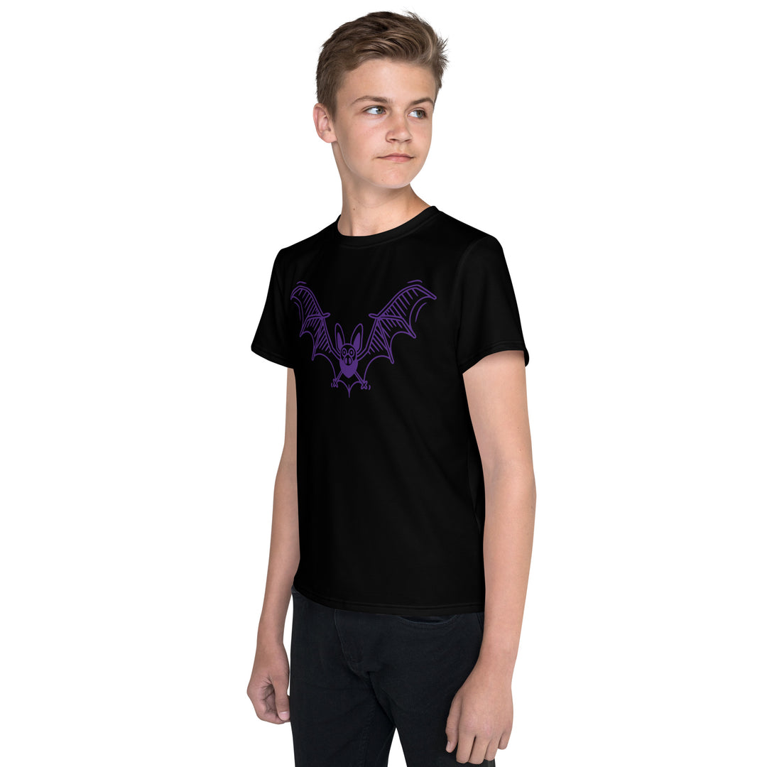 Purple Bat Halloween Youth crew neck t-shirt
