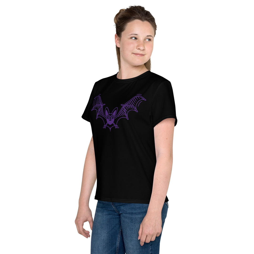 Purple Bat Halloween Youth crew neck t-shirt