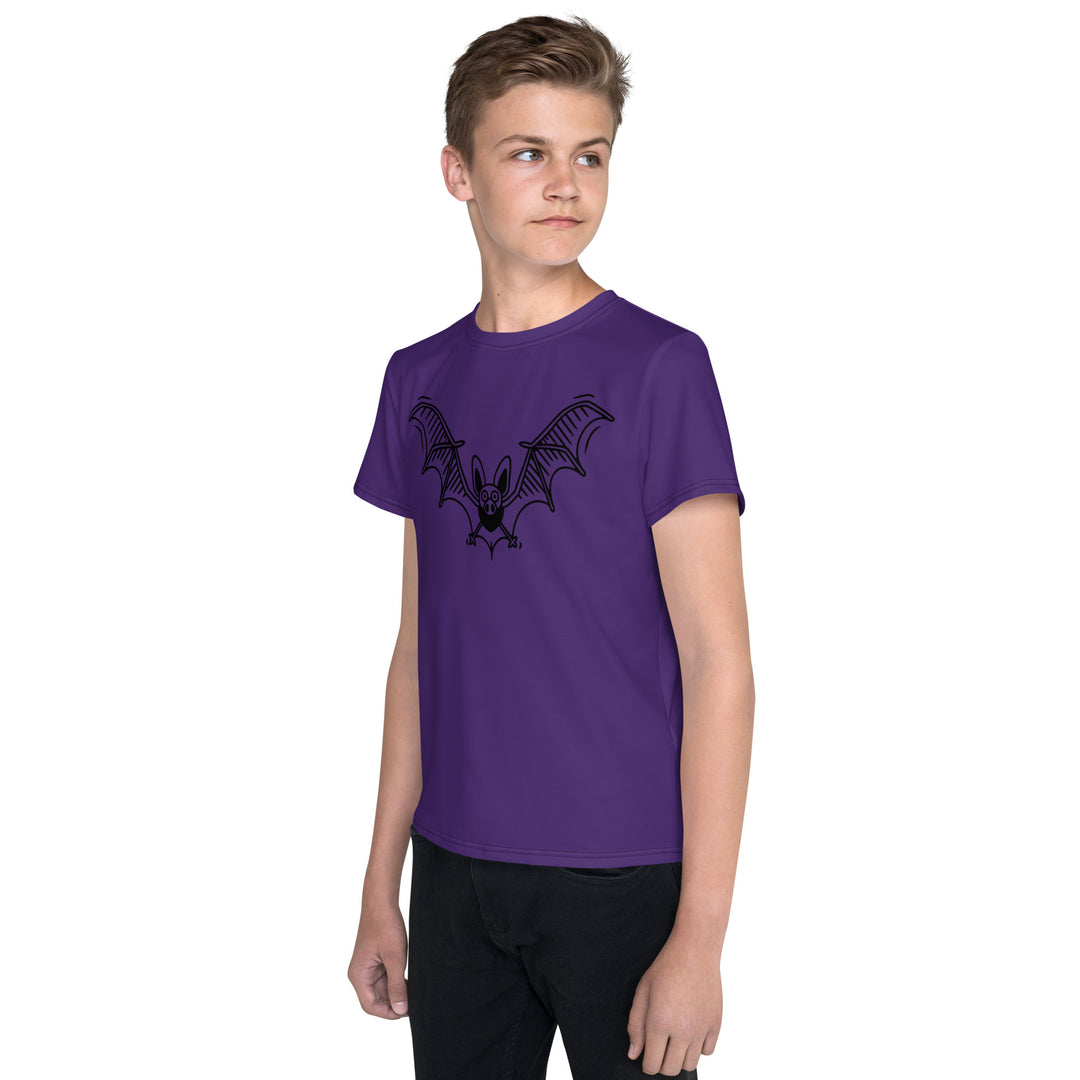 Black Bat on Purple,  Halloween Youth crew neck t-shirt