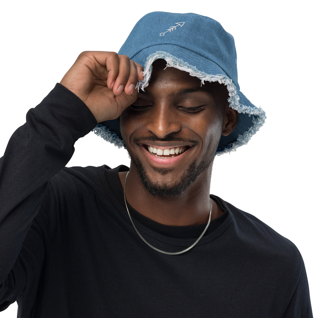 Shoot Your Shot Distressed denim bucket hat