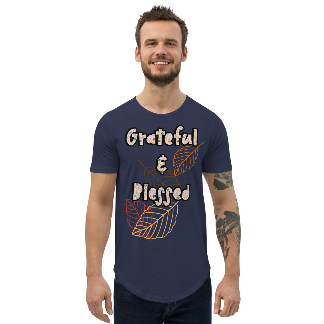 Grateful and Blessed, Men's Curved Hem T-Shirt
