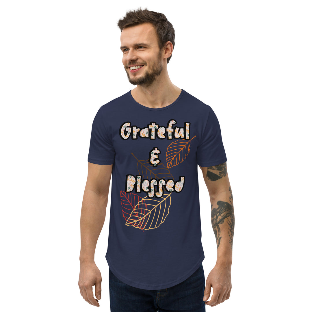 Grateful and Blessed, Men's Curved Hem T-Shirt