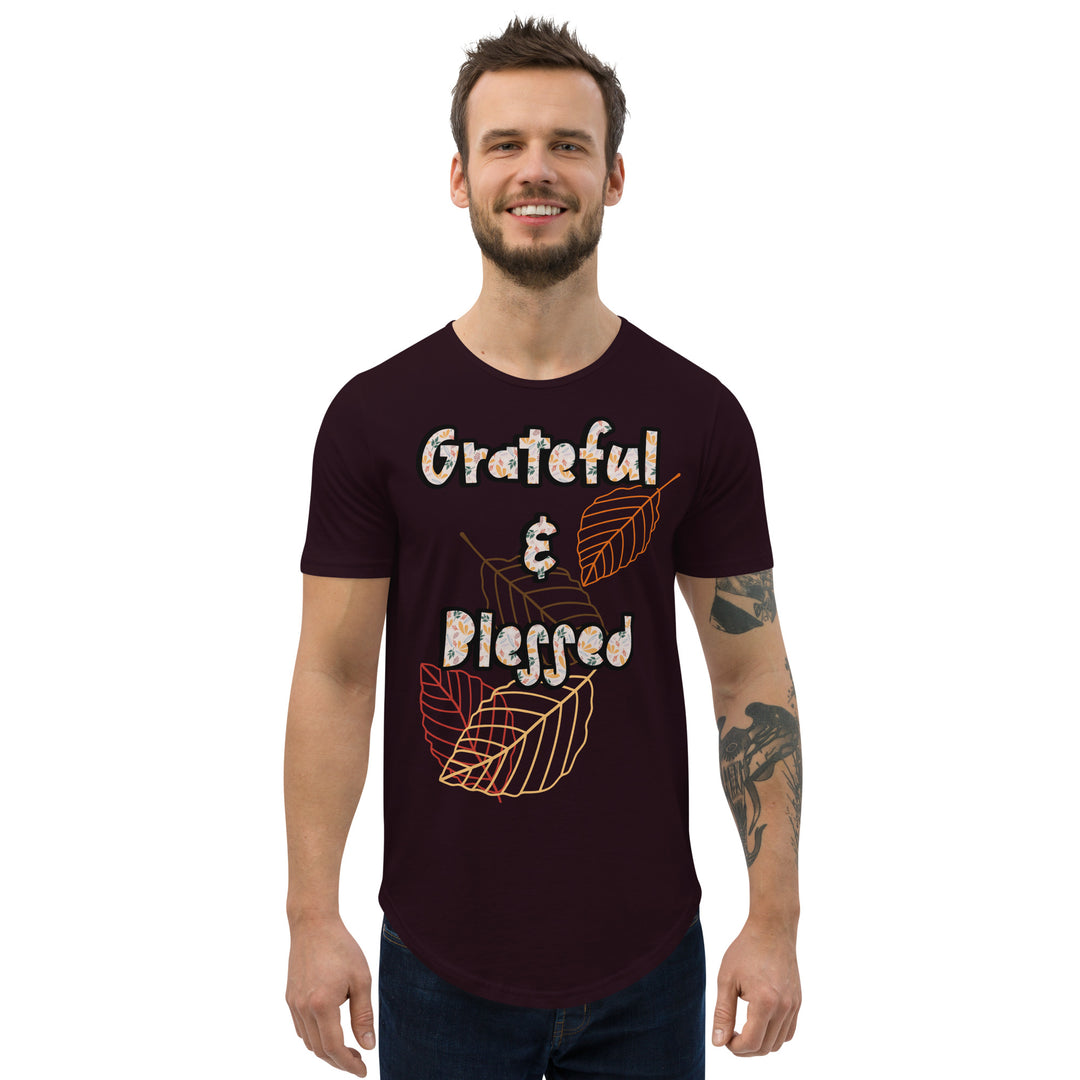 Grateful and Blessed, Men's Curved Hem T-Shirt