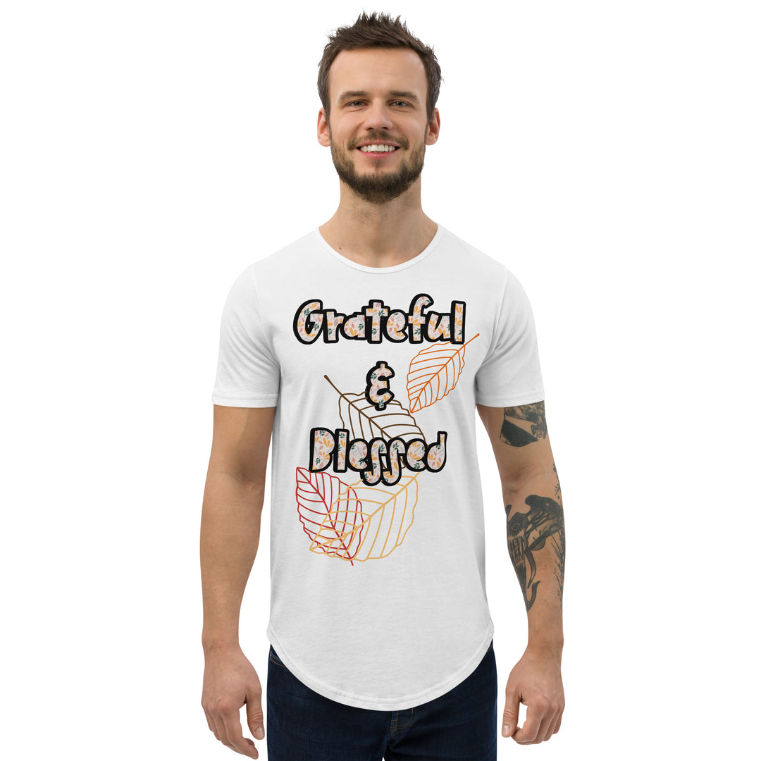 Grateful and Blessed, Men's Curved Hem T-Shirt