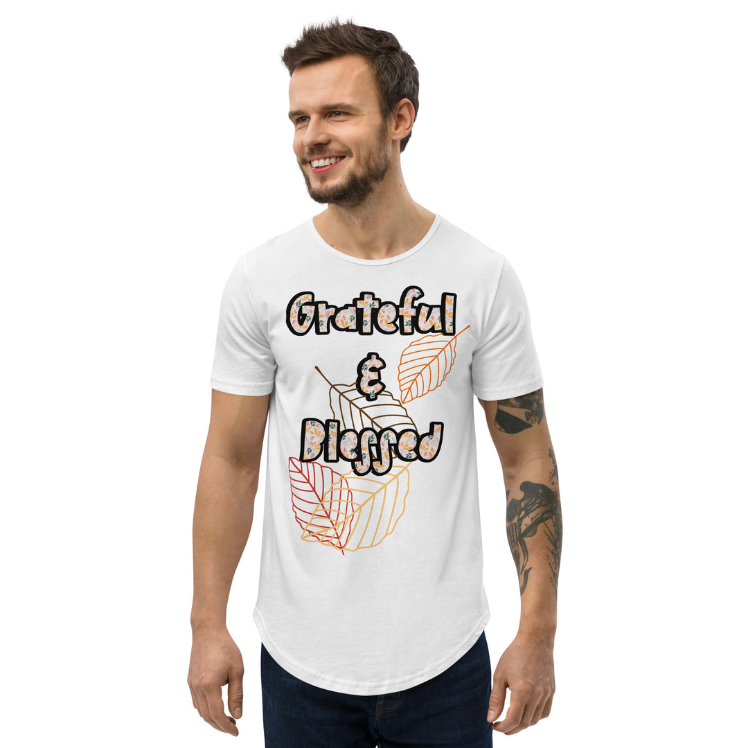 Grateful and Blessed, Men's Curved Hem T-Shirt