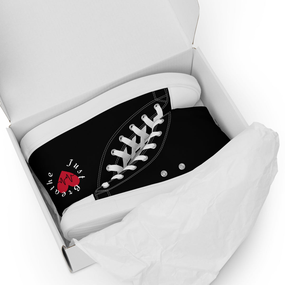 Just Breathe, EKG Men’s high top canvas shoes