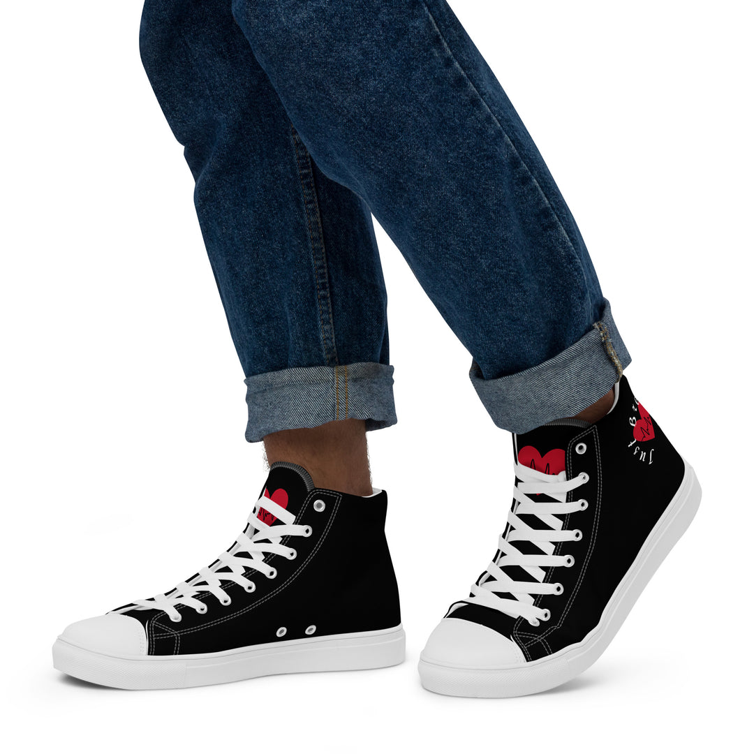 Just Breathe, EKG Men’s high top canvas shoes
