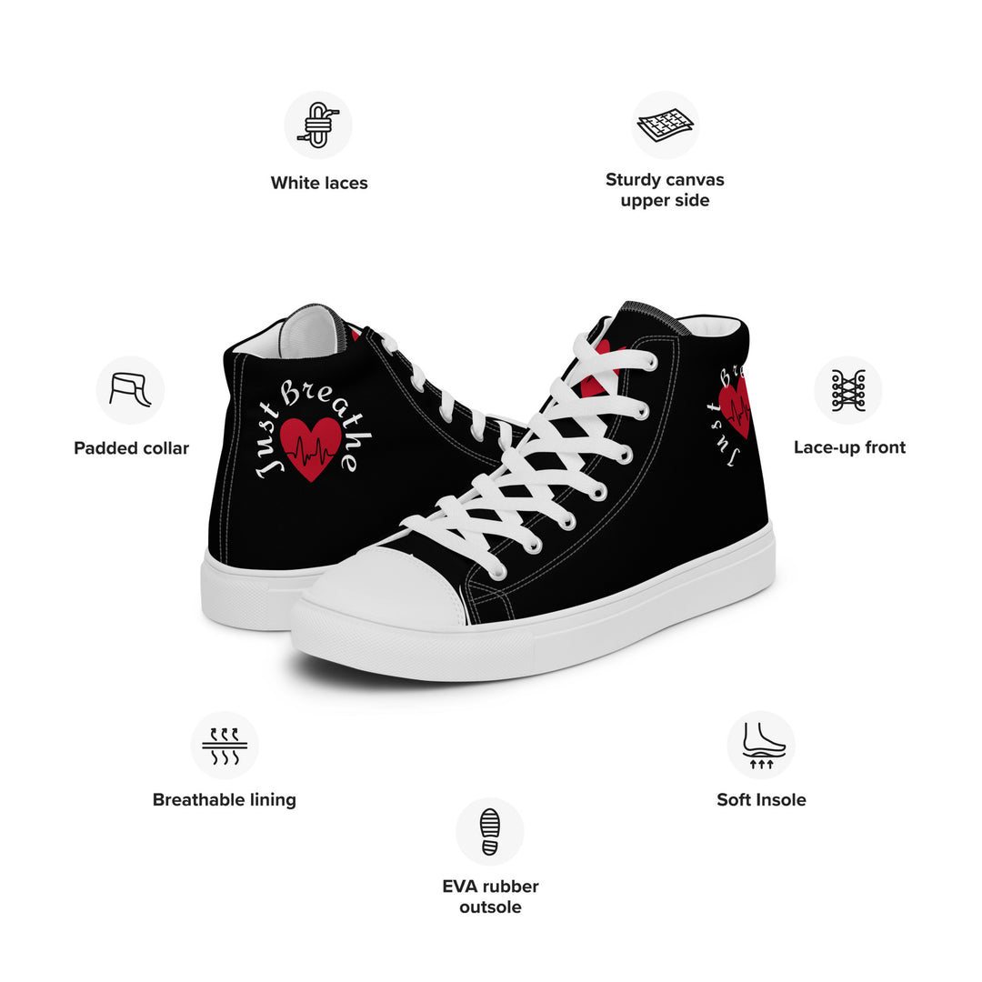 Just Breathe, EKG Men’s high top canvas shoes