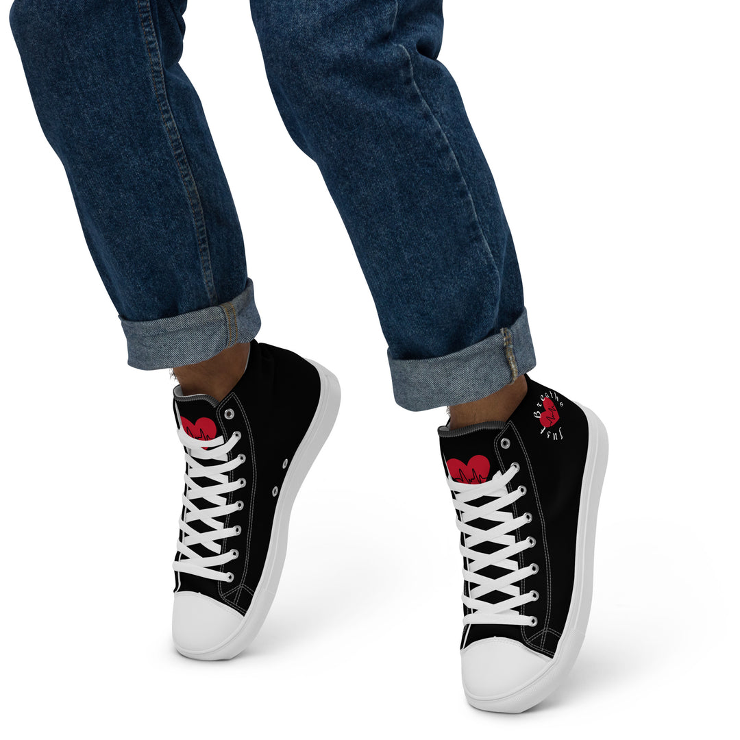 Just Breathe, EKG Men’s high top canvas shoes