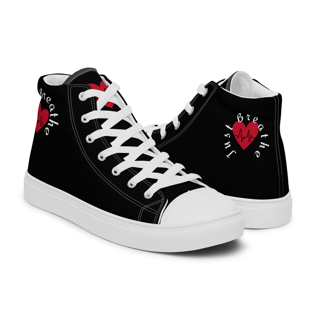 Just Breathe, EKG Men’s high top canvas shoes