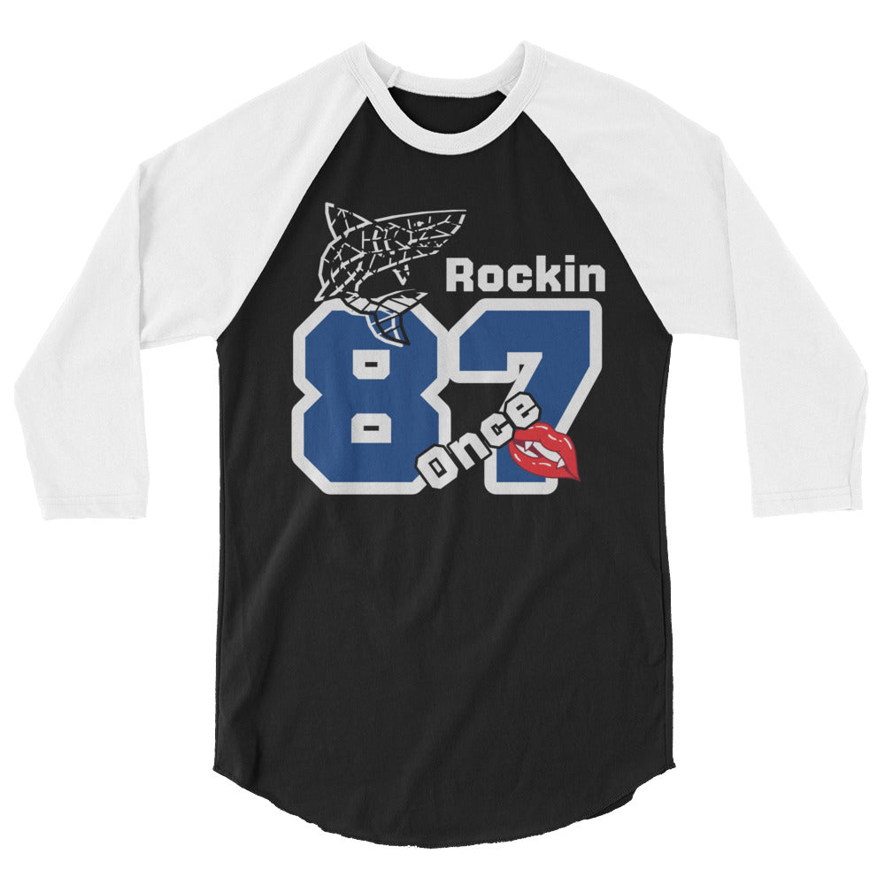 Once Bitten, Shark Rockin 1987, 3/4 sleeve raglan shirt