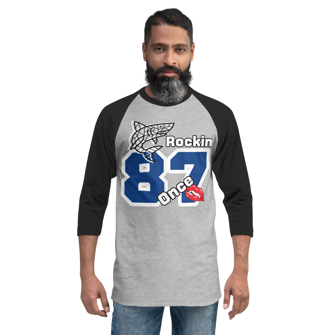 Once Bitten, Shark Rockin 1987, 3/4 sleeve raglan shirt