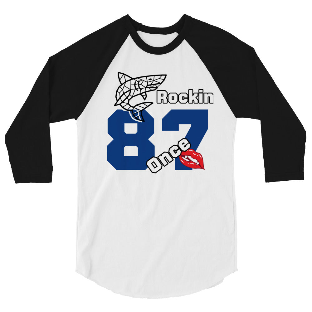 Once Bitten, Shark Rockin 1987, 3/4 sleeve raglan shirt
