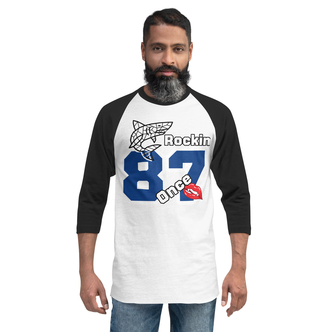 Once Bitten, Shark Rockin 1987, 3/4 sleeve raglan shirt