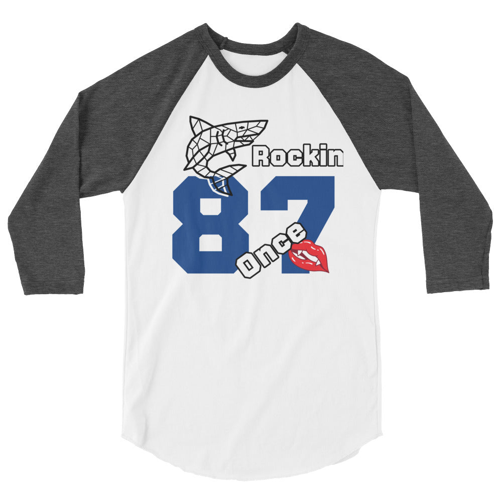 Once Bitten, Shark Rockin 1987, 3/4 sleeve raglan shirt