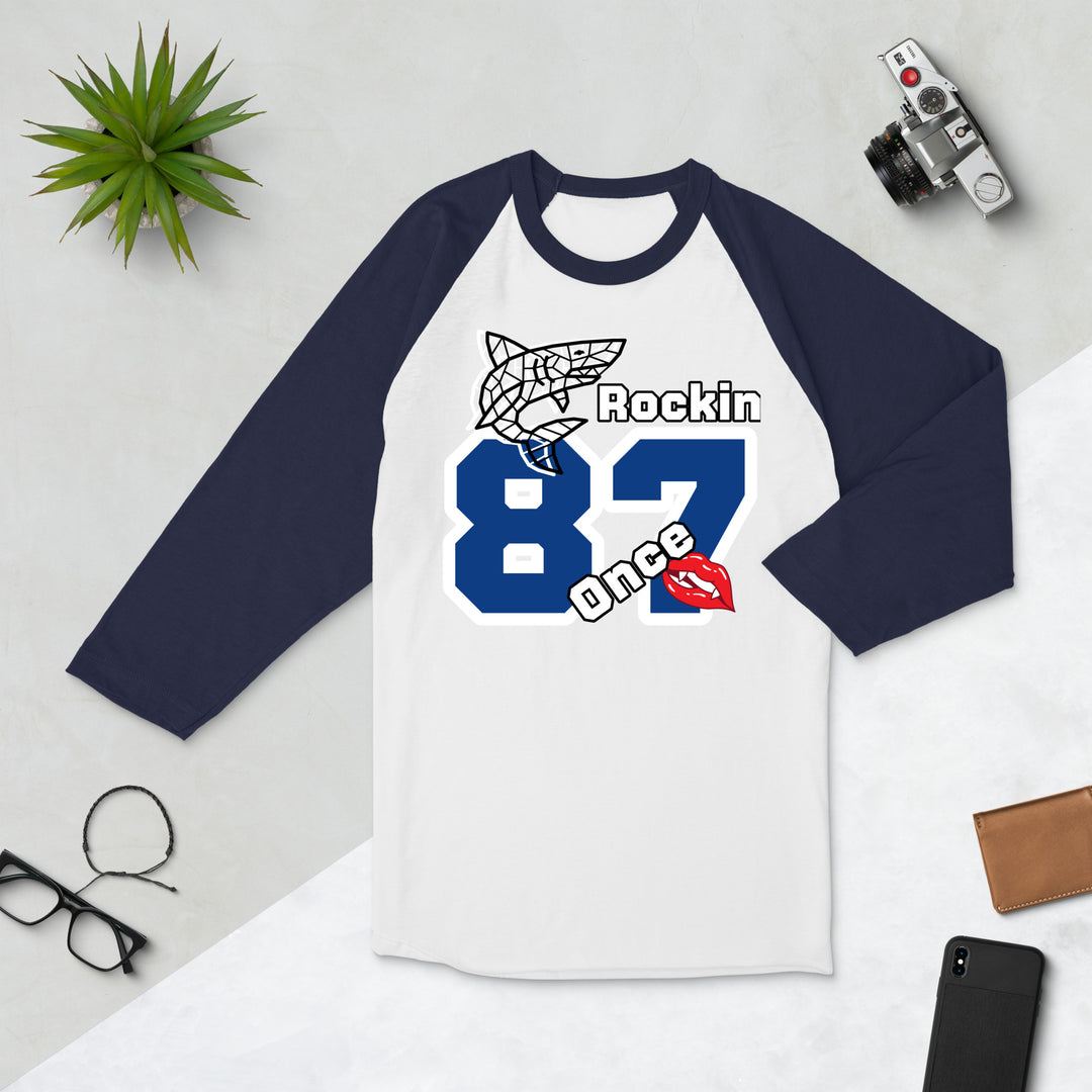 Once Bitten, Shark Rockin 1987, 3/4 sleeve raglan shirt