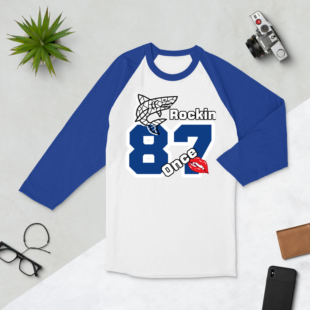 Once Bitten, Shark Rockin 1987, 3/4 sleeve raglan shirt