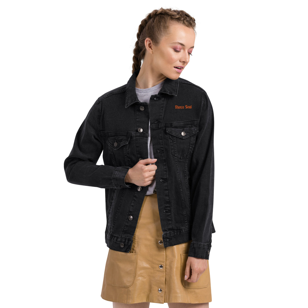 Embroidered Fierce Soul , Cactus Unisex denim jacket