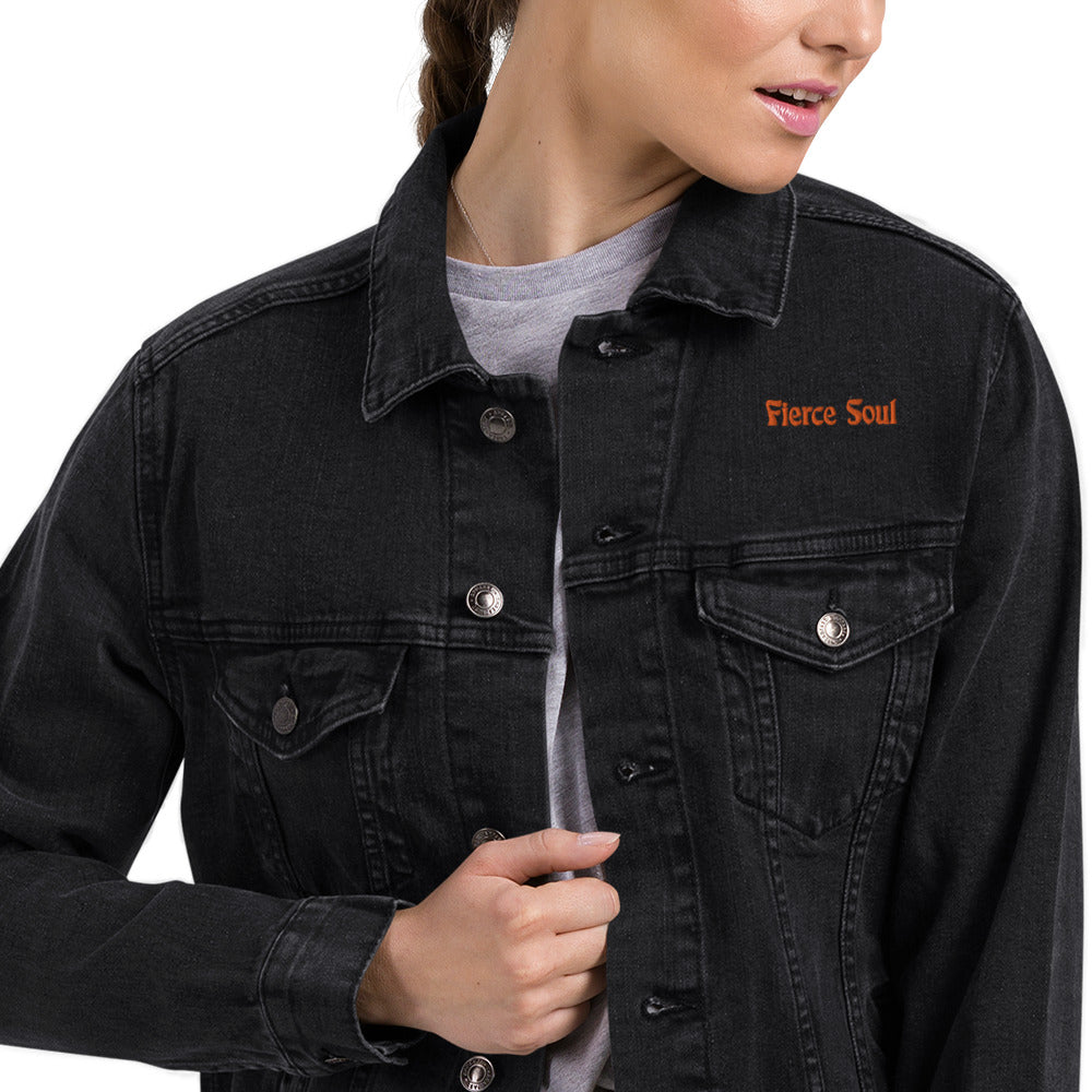 Embroidered Fierce Soul , Cactus Unisex denim jacket