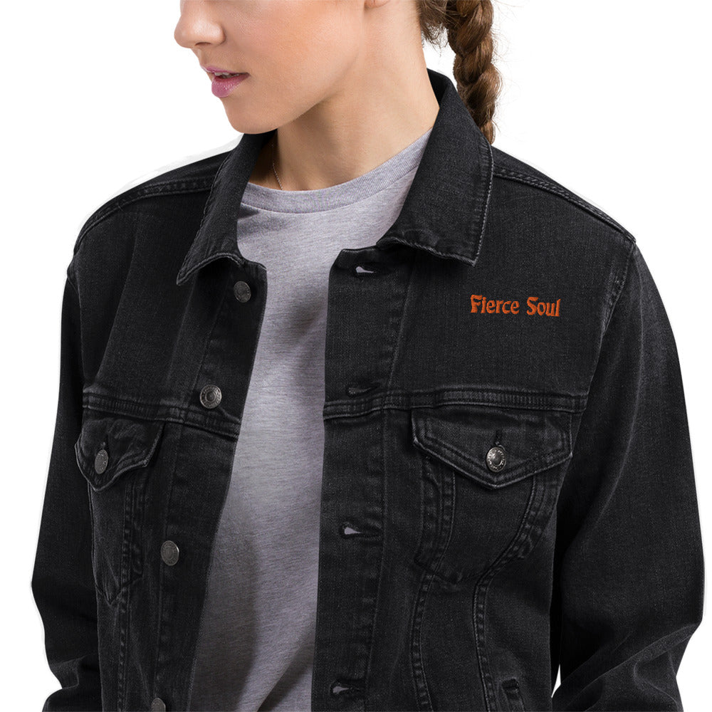 Embroidered Fierce Soul , Cactus Unisex denim jacket