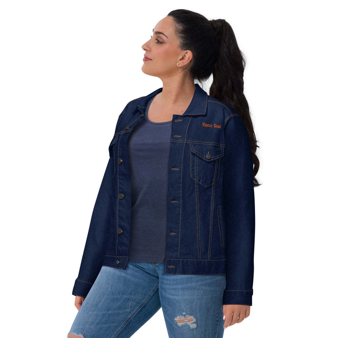 Embroidered Fierce Soul , Cactus Unisex denim jacket