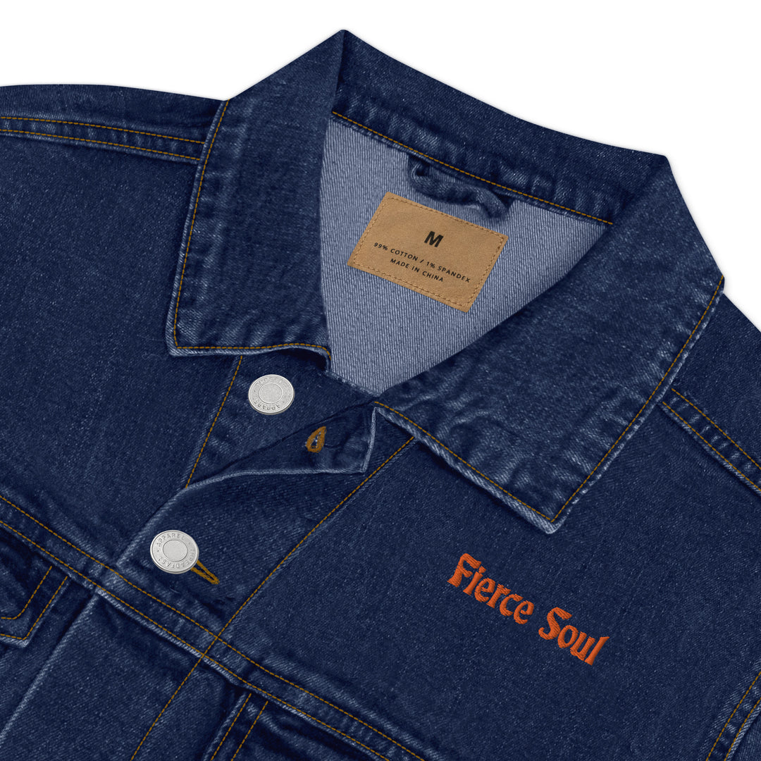 Embroidered Fierce Soul , Cactus Unisex denim jacket