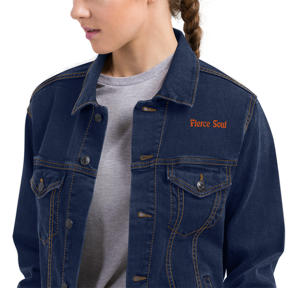 Embroidered Fierce Soul , Cactus Unisex denim jacket