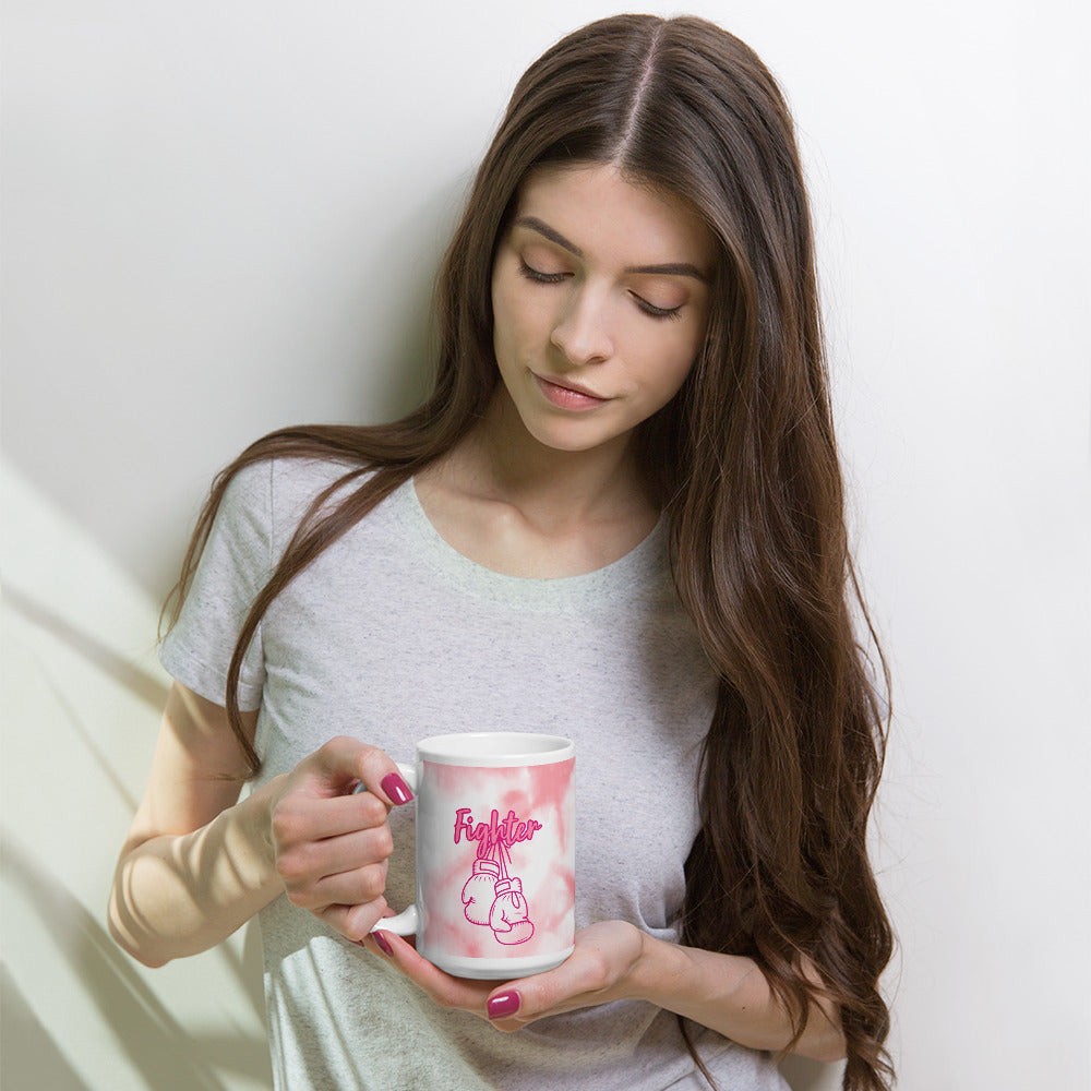 Breast Cancer Fighter, White glossy mug