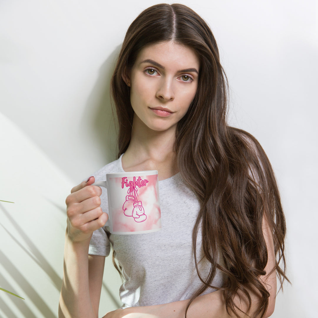 Breast Cancer Fighter, White glossy mug