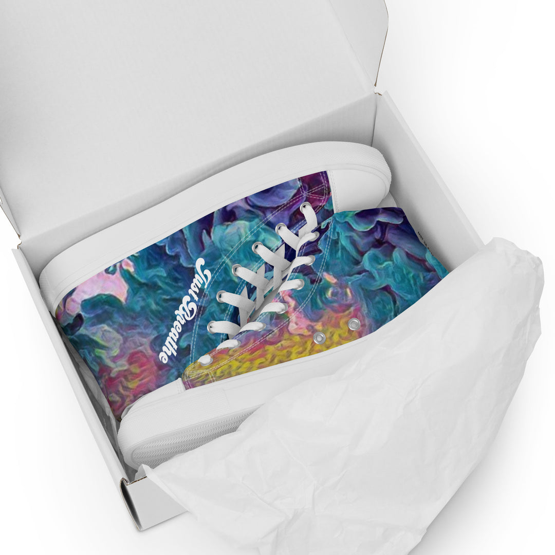 Just Breathe,  Purple Haze and Turquoise Clouds Women’s high top canvas shoes