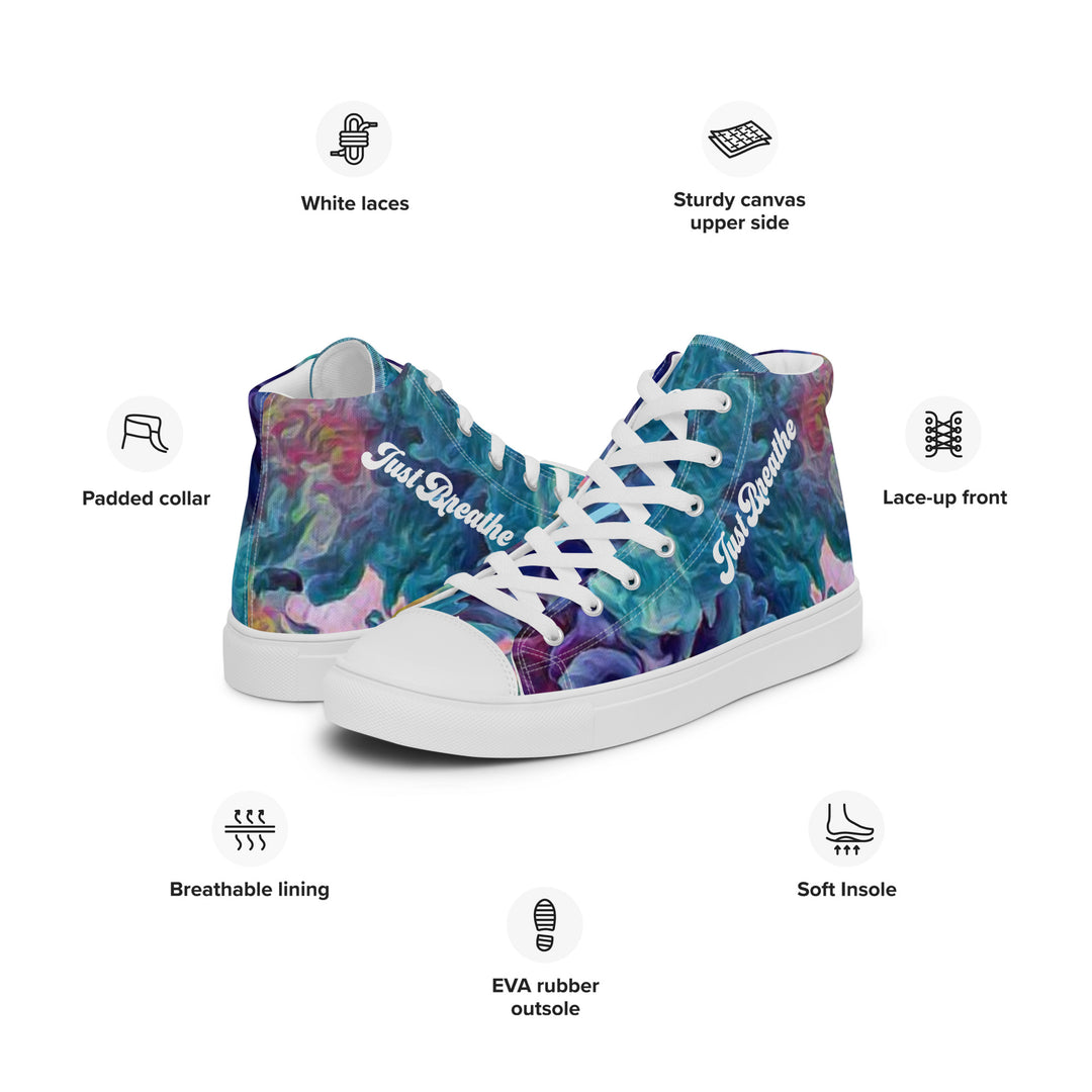 Just Breathe,  Purple Haze and Turquoise Clouds Women’s high top canvas shoes