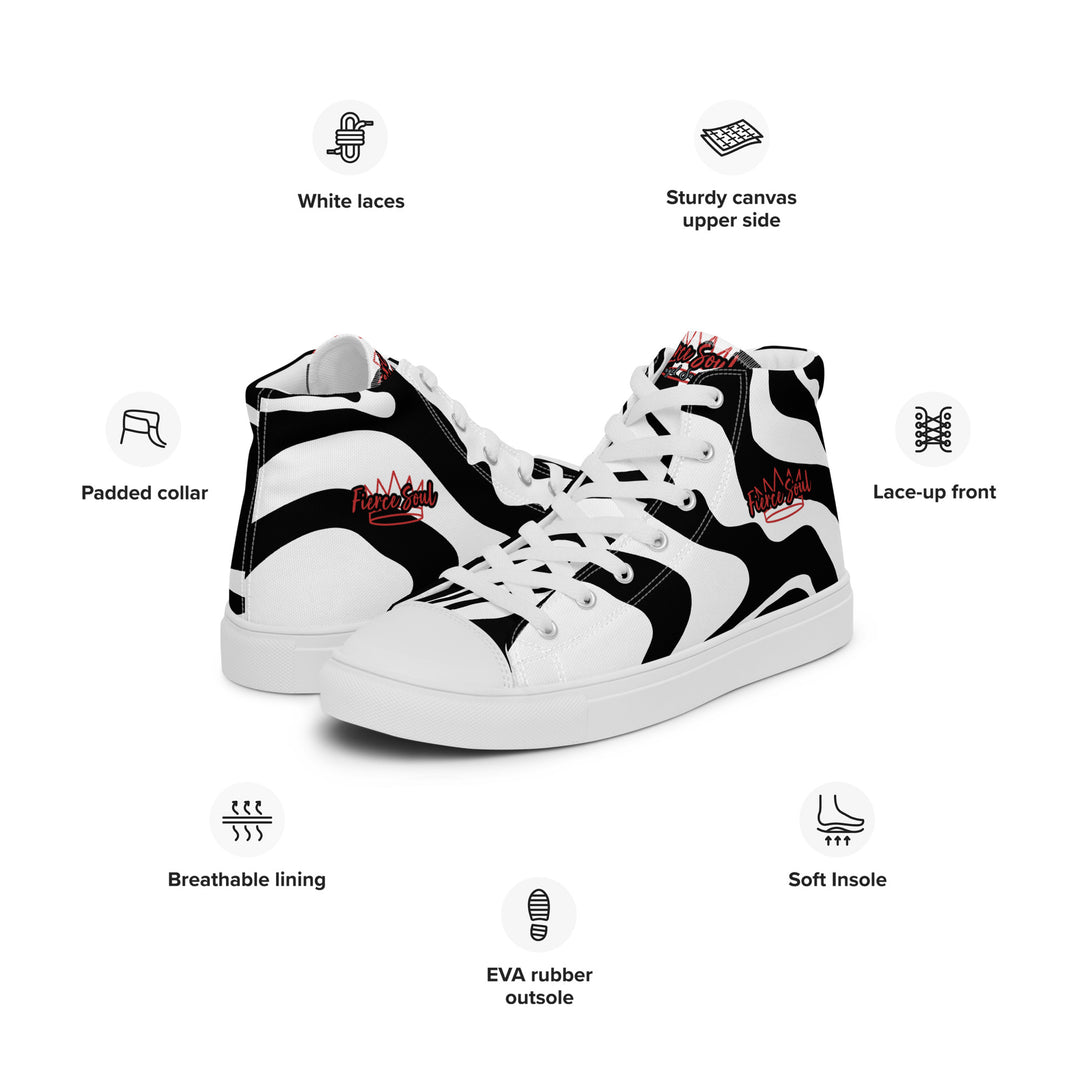 Fierce Soul,  b&w Zebra,  Women’s high top canvas shoes