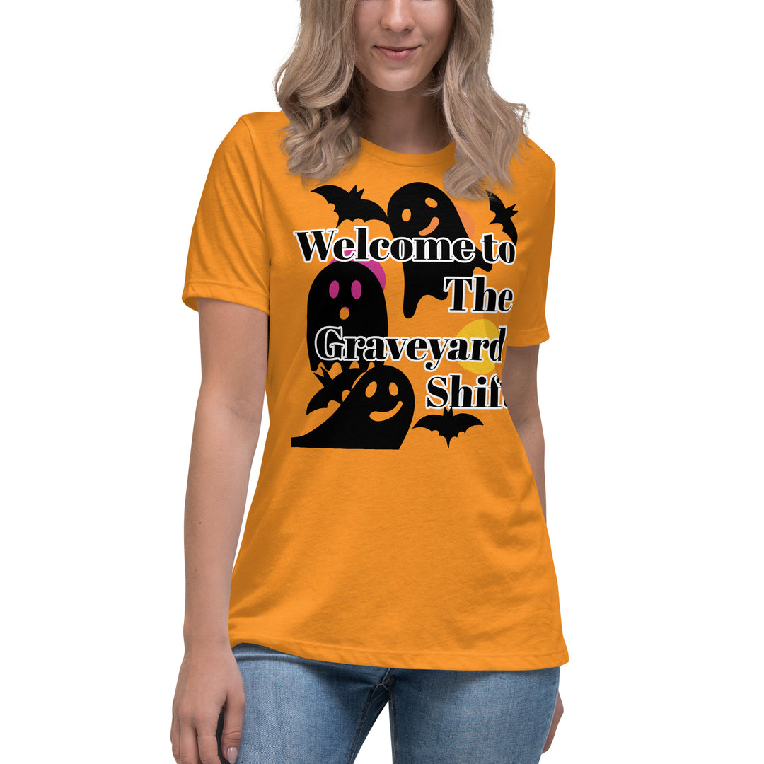 Welcome Boo, Graveyard shift ,Halloween Women's Relaxed T-Shirt