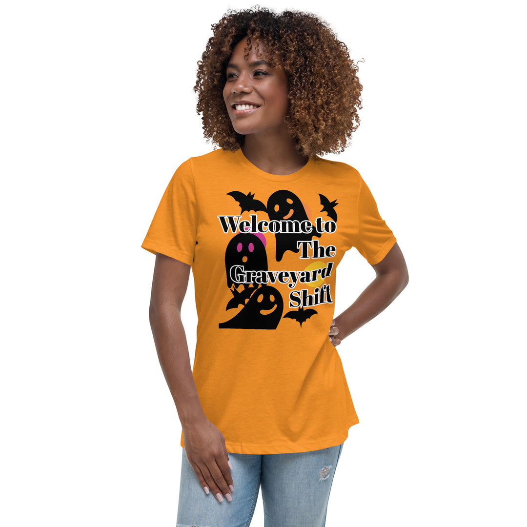 Welcome Boo, Graveyard shift ,Halloween Women's Relaxed T-Shirt