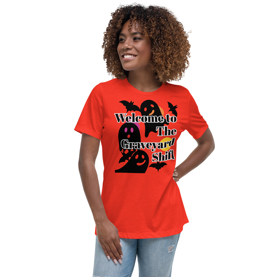 Welcome Boo, Graveyard shift ,Halloween Women's Relaxed T-Shirt