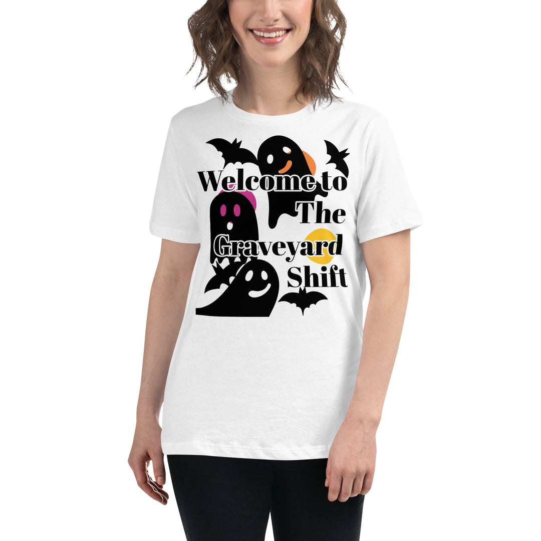 Welcome Boo, Graveyard shift ,Halloween Women's Relaxed T-Shirt