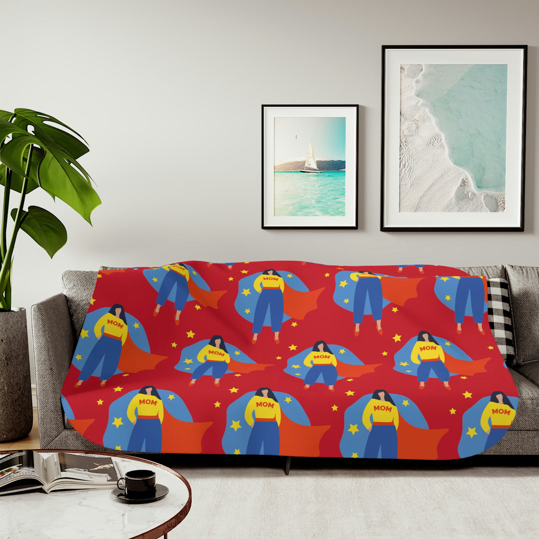 Super Hero Mom, landscape Sherpa Blanket, Two Colors