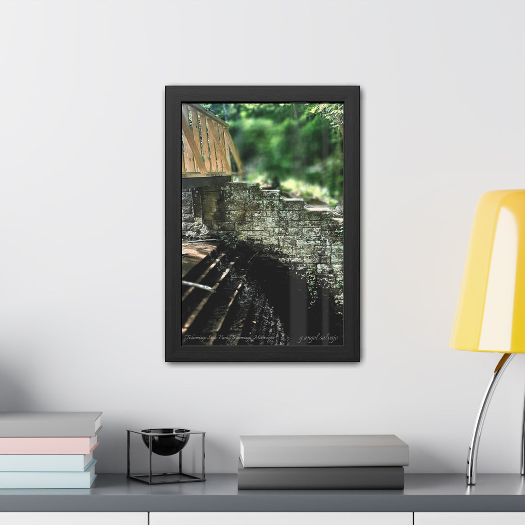 Footbridge Over Cascading Water Framed Posters