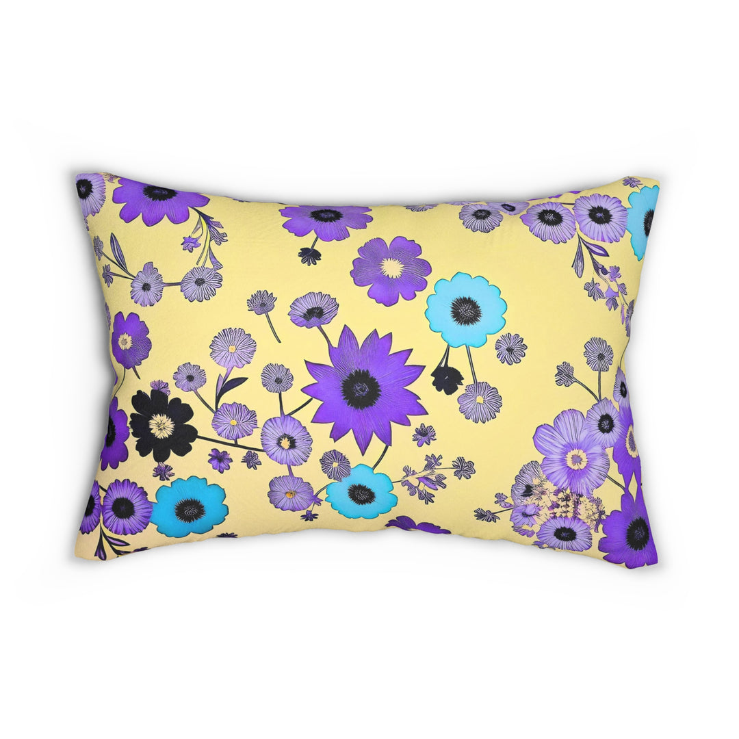 Purple Flowers Dancing on Sunshine Spun Polyester Lumbar Pillow
