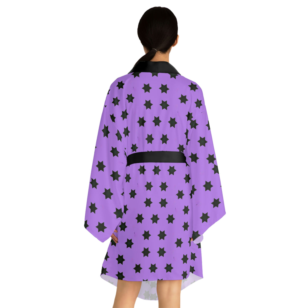 Kiss inspired black stars Long Sleeve Kimono Robe (AOP)