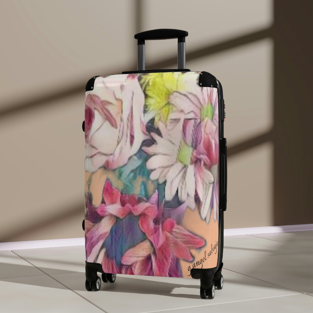 Floral w/ coral background Suitcase