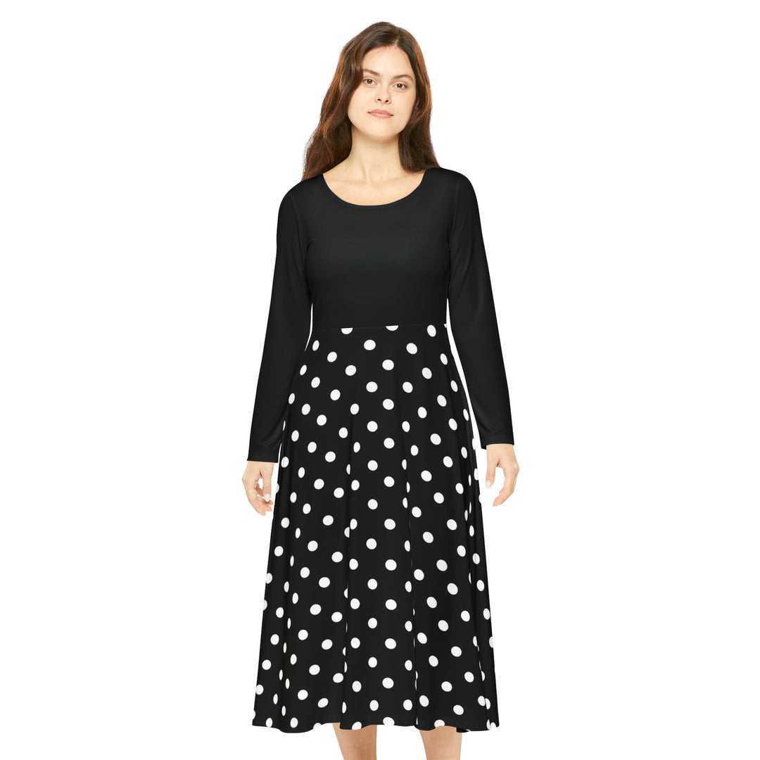 Black & White pokie dotz Women's Long Sleeve Dance Dress (AOP)