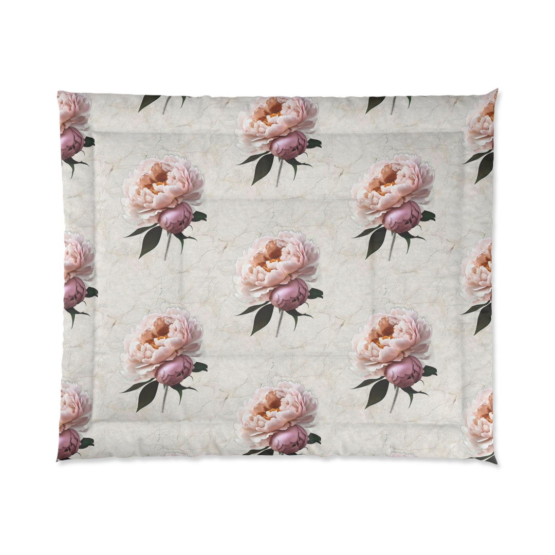 Peach Peony on cream Comforter