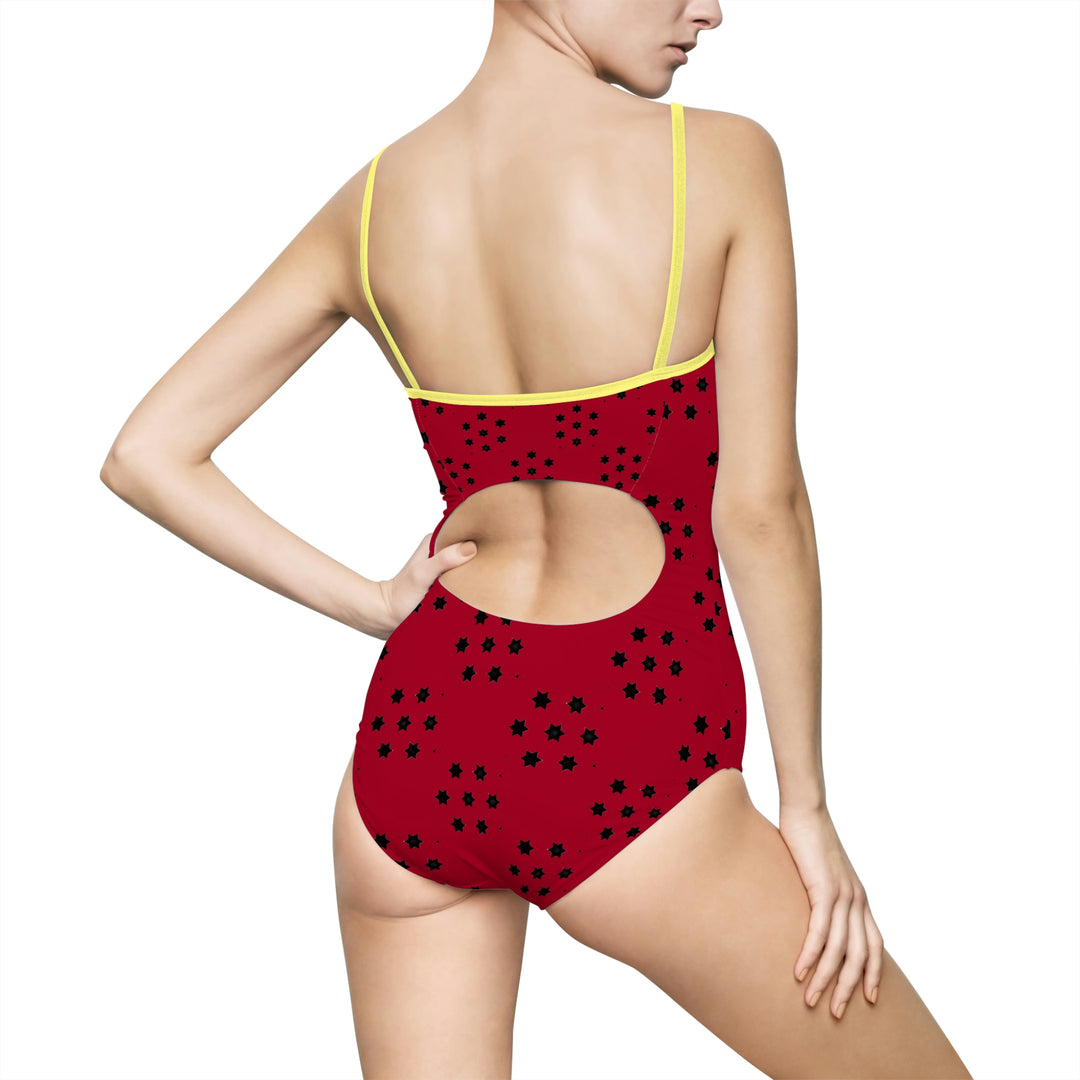 Black stars on Red Women's One-piece Swimsuit (AOP)