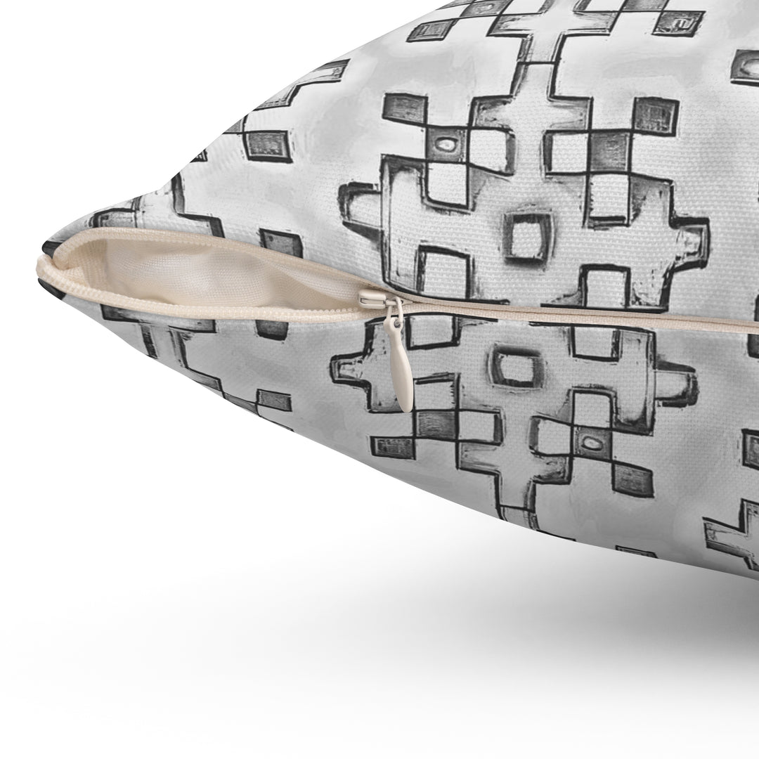 Grey & Black graphic pattern Spun Polyester Square Pillow
