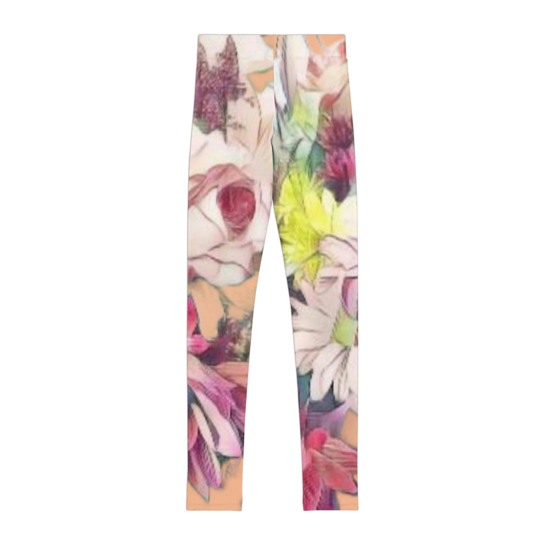 Floral/Coral background Youth Leggings (AOP)